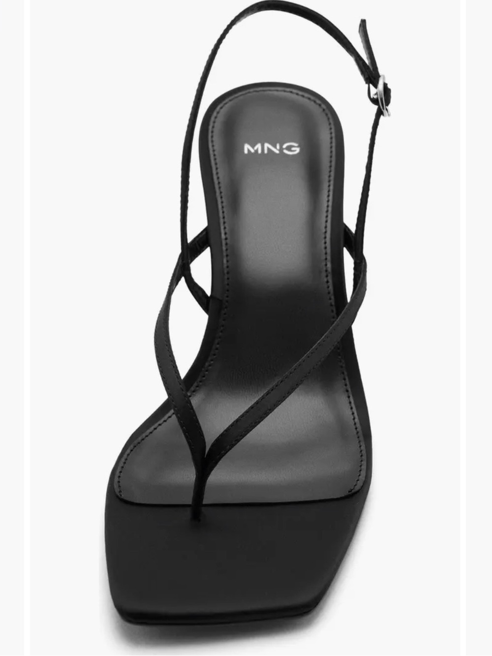 Mango Black Minimal Strappy Square-Toe Slingback